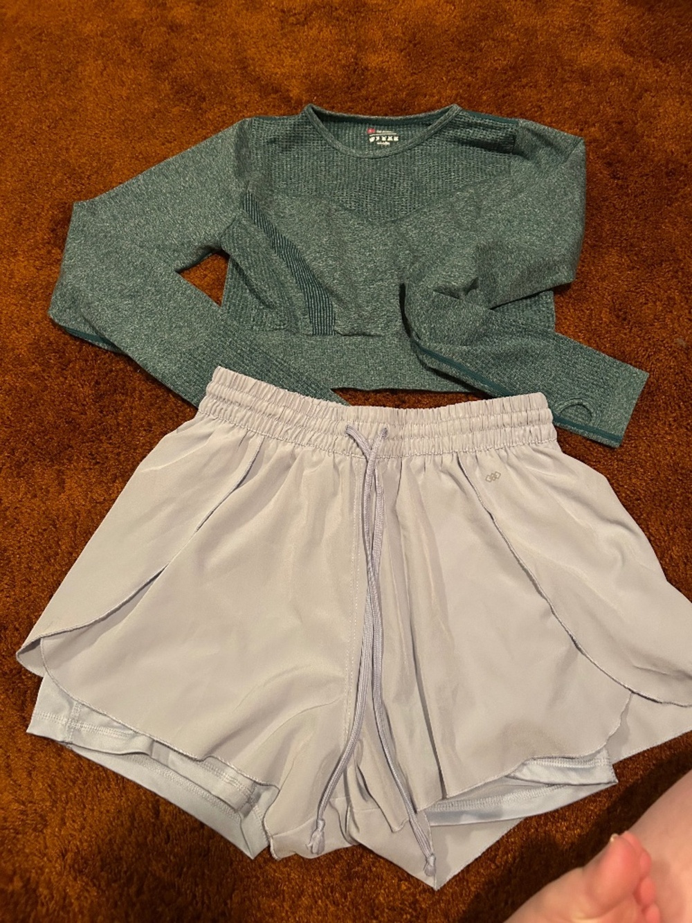 Gym set shorts and long sleeve cropped